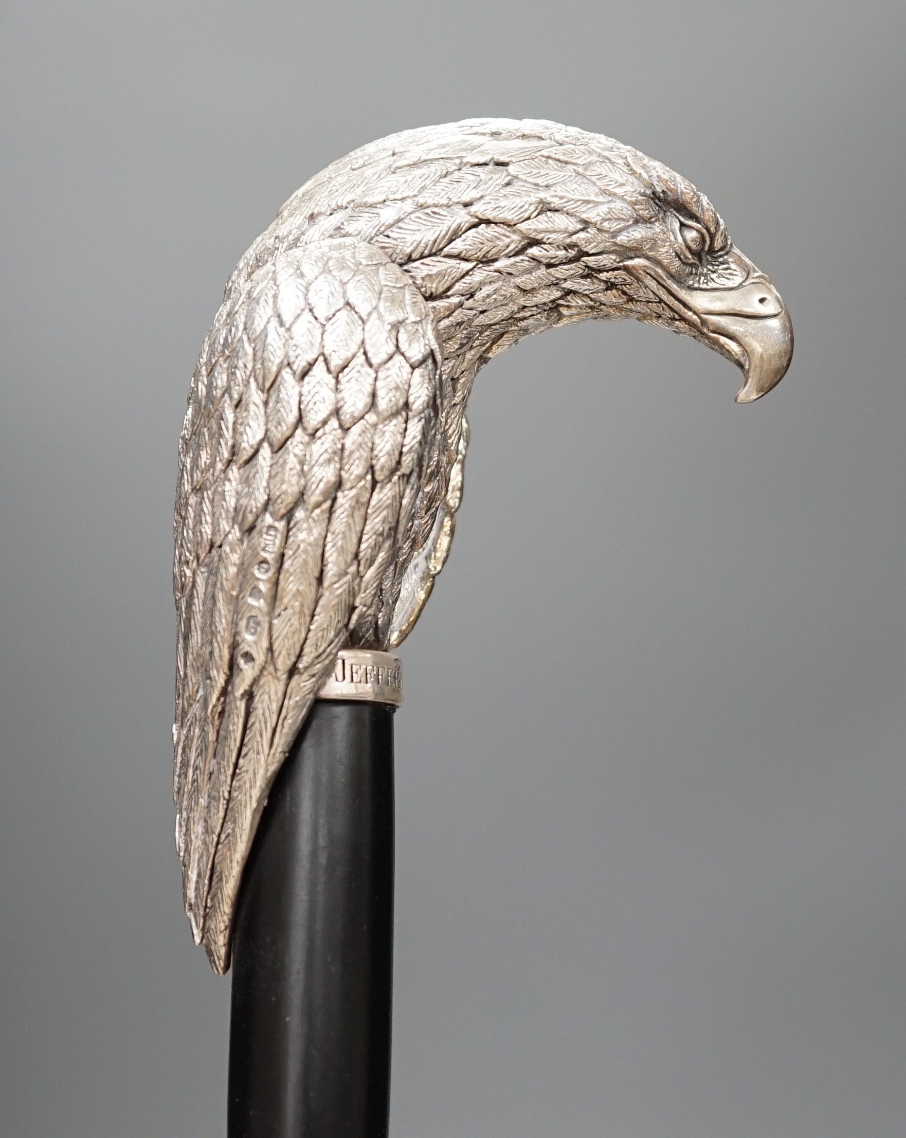 A Jeffery West umbrella with modern filled silver Thorondor eagle head handle, 93cm total length